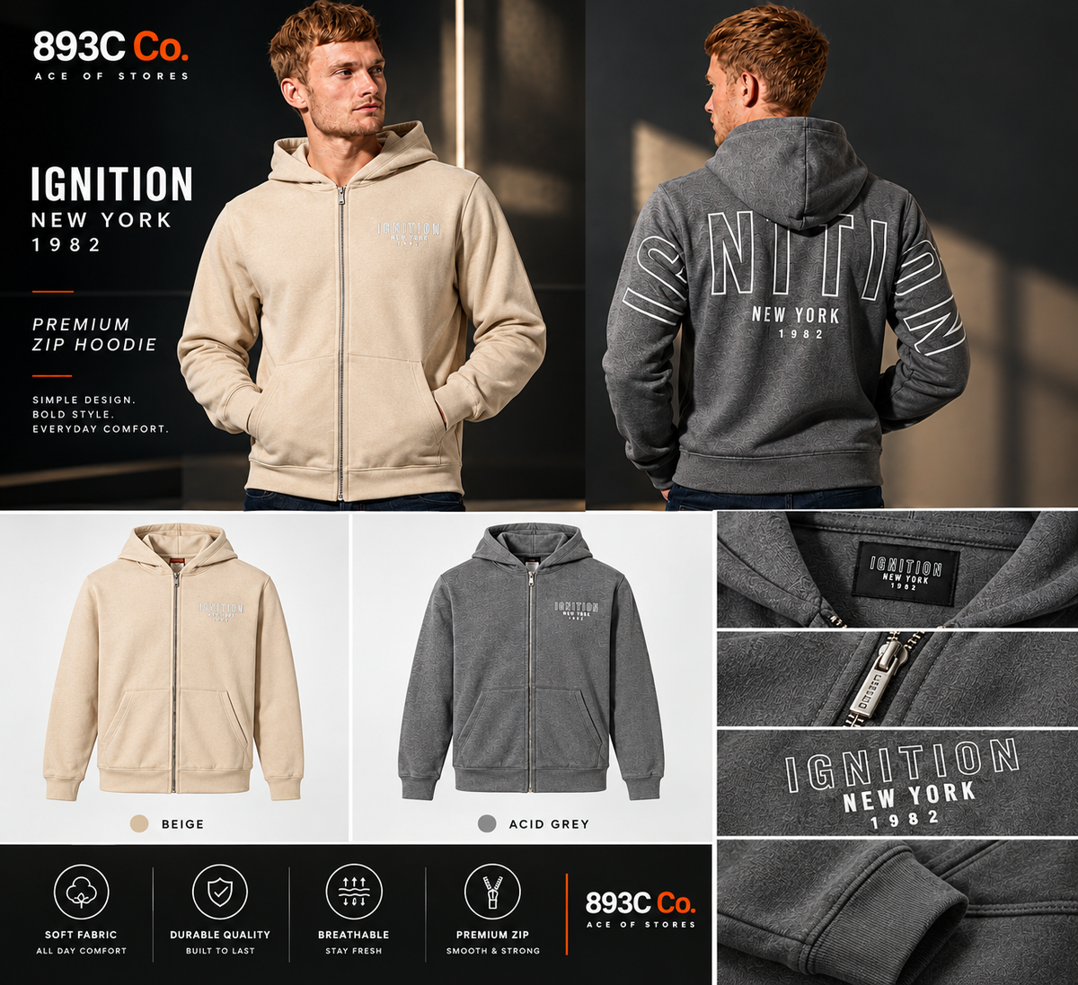 IGNITION New York 1982 Premium Zip Hoodie