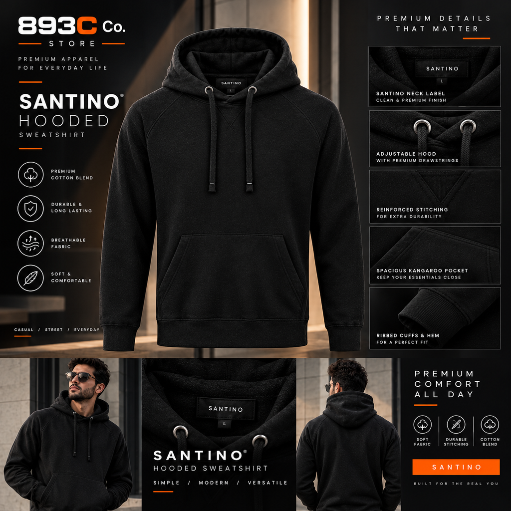 Santino Black Pullover Hoodie – Men’s Casual Wear