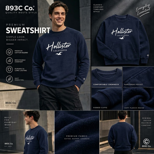 893C Co. Premium Hollister Fleece Sweatshirt - Navy Blue