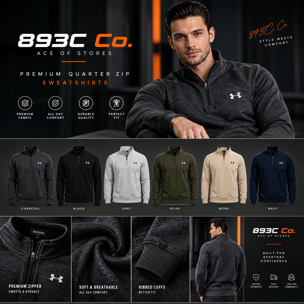 Premium Quarter-Zip Sweatshirt – 6 Colors | 893C CO