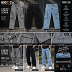893C Co. Premium Cargo Denim Jeans – (Acid Gray, Black, Light Blue)