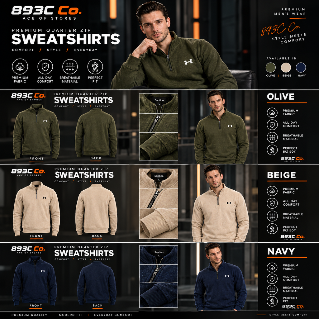 Premium Quarter-Zip Sweatshirt – 6 Colors | 893C CO