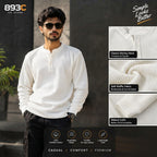 Men’s White Textured Knit Henley Sweater
