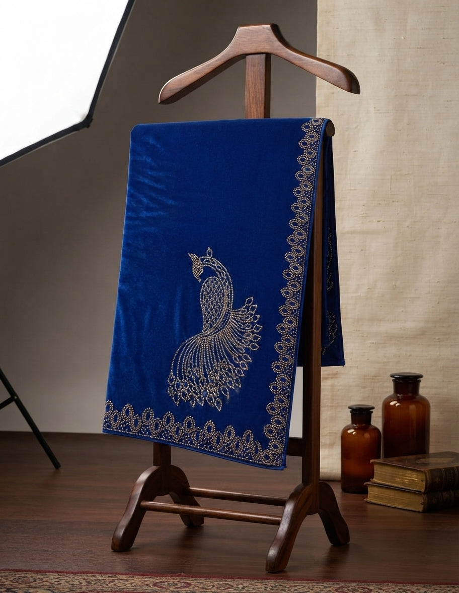 Luxury Velvet Shawl With Intricate Gold Leaf & Stonework