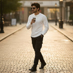 Men’s White Textured Knit Henley Sweater
