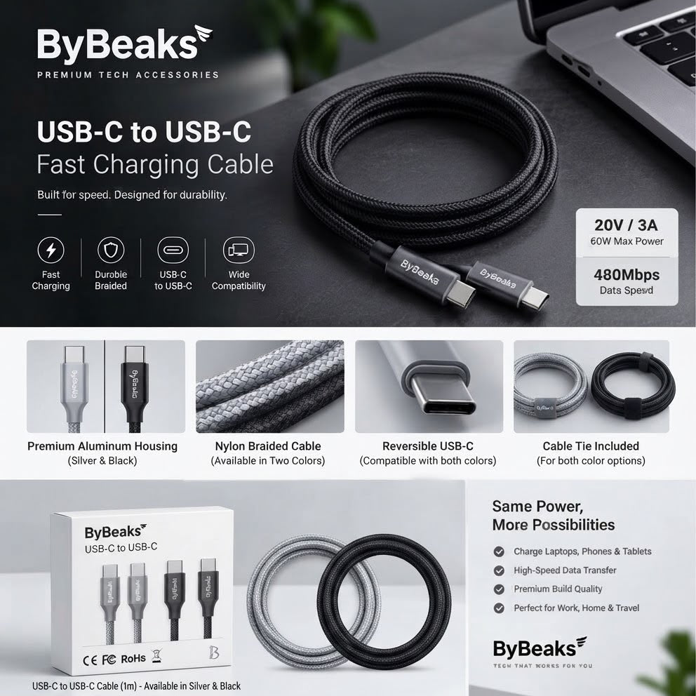 ByBeaks USB-C to USB-C Fast Charging Cable (1m)