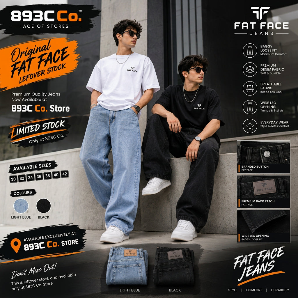 FAT FACE Men's Baggy Loose Fit Black Denim Jeans